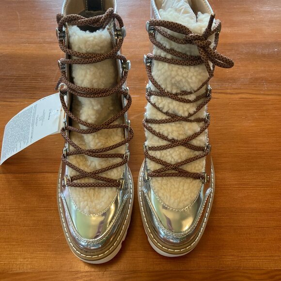 The Drop Women's Silver Faux Lined Lace Up Ankle Winter Boots Size 7.5 NWT - Picture 3 of 11